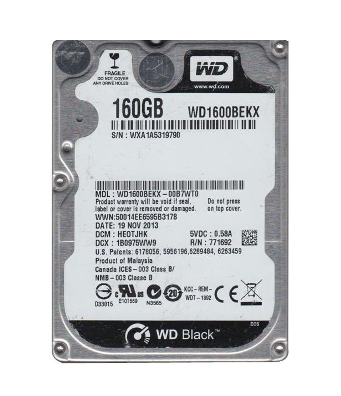 WD1600BEKX-00B7WT0 Western Digital Black 160GB 7200RPM SATA 6Gbps 16MB Cache 2.5-inch Internal Hard Drive