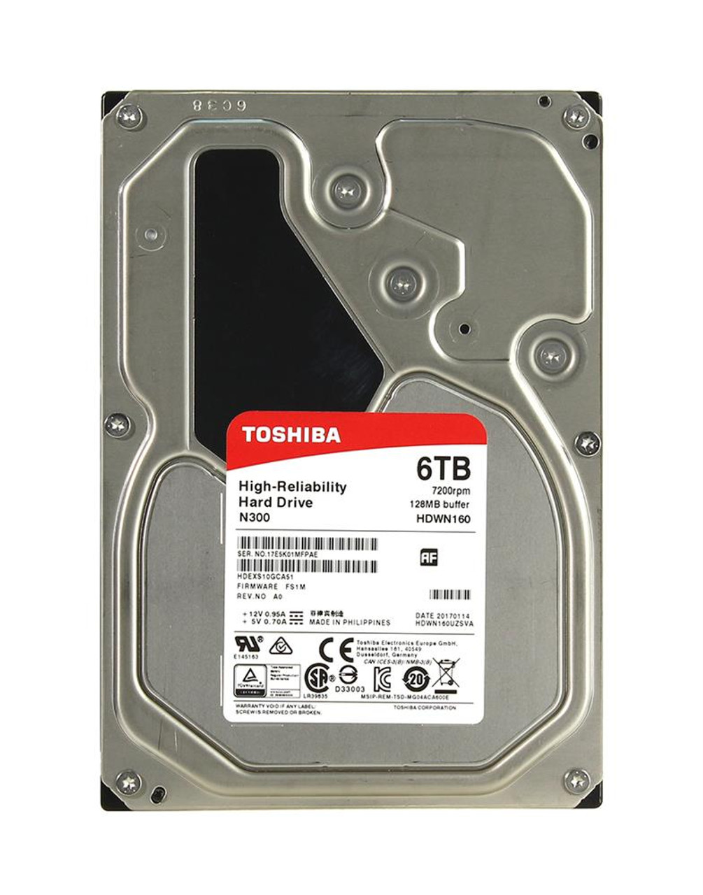 HDWN160UZSVA Toshiba N300 6TB 7200RPM SATA 6Gbps 128MB Cache (512e) 3.5-inch Internal Hard Drive