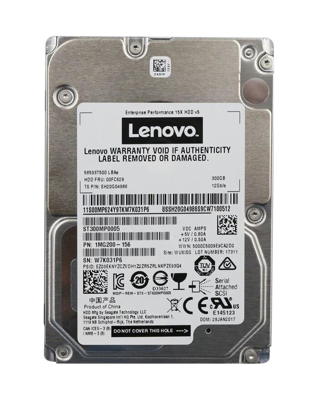 5H20X83205 Lenovo 300GB 15000RPM SAS 12Gbps 128MB Cache (512n) 2.5-inch Internal Hard Drive