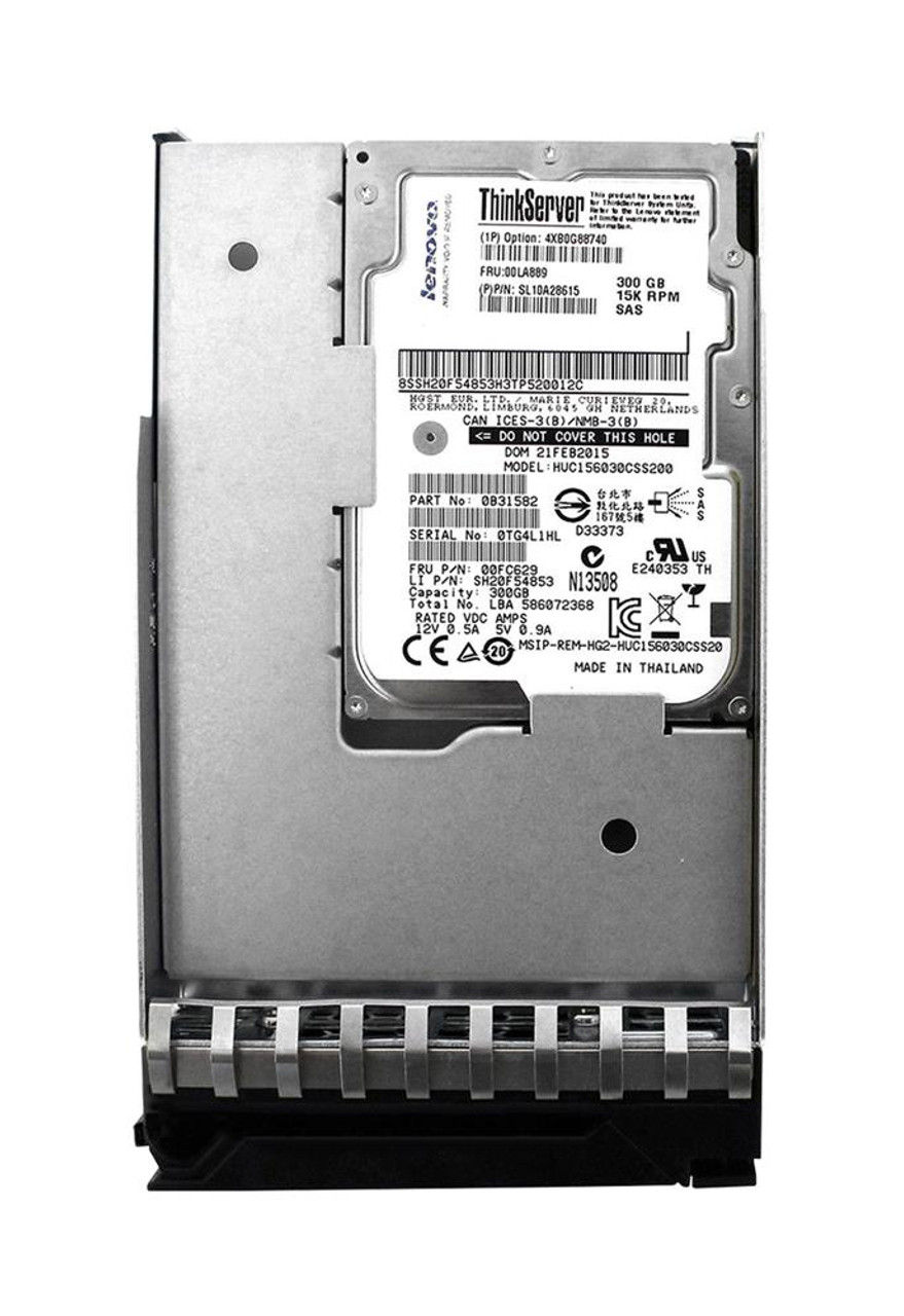 4XB0G88740 Lenovo 300GB 15000RPM SAS 12Gbps Hot Swap 128MB Cache 2.5-inch Internal Hard Drive with 3.5-inch Tray for ThinkServer Gen5