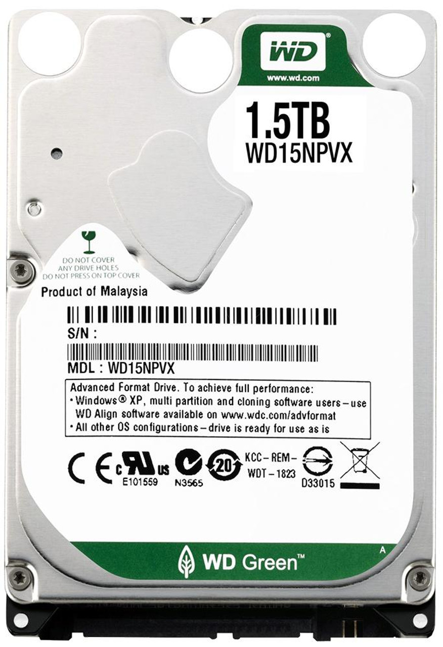 WD15NPVX Western Digital Green 1.5TB 5400RPM SATA 6Gbps 8MB Cache 2.5-inch Internal Hard Drive