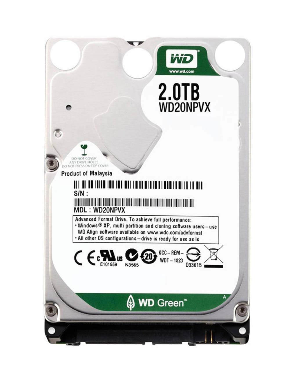 WD20NPVX-11EA4TO Western Digital Green 2TB 5400RPM SATA 6Gbps 8MB Cache 2.5-inch Internal Hard Drive