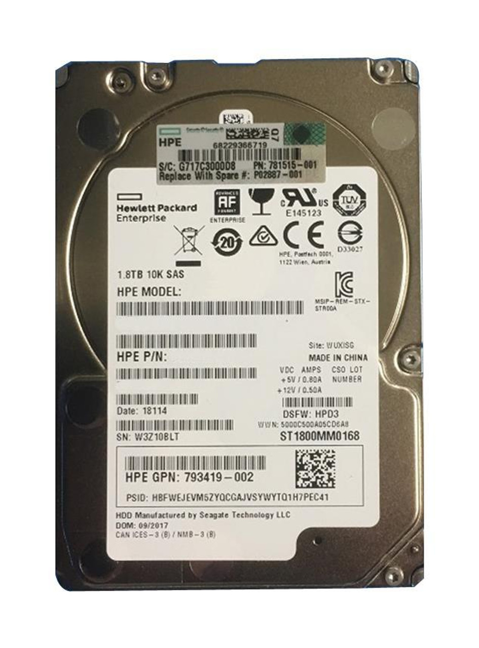 781515-001 HP 1.8TB 10000RPM SAS 12Gbps Hot Swap (512e) Midline 2.5-inch Internal Hard Drive with Tray for MSA