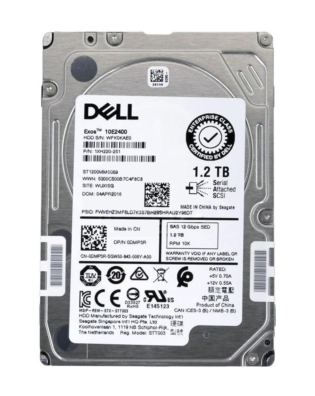 0DMP3R Dell 1.2TB 10000RPM SAS 12Gbps 128MB Cache (FIPS 140-2 / 512n) 2.5-inch Internal Hard Drive