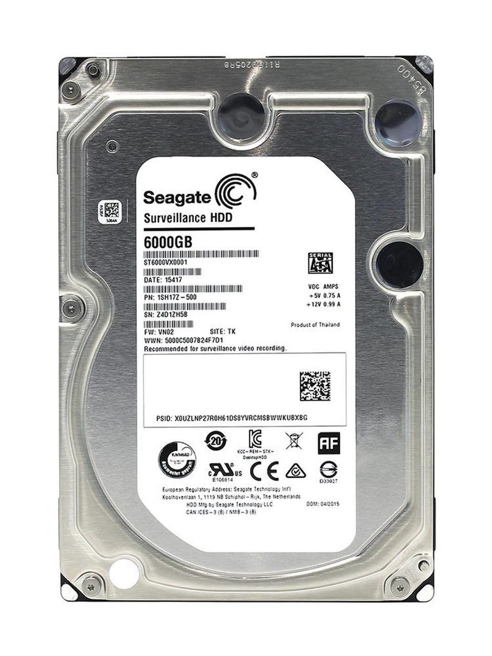 1SH17Z-500 Seagate Surveillance 6TB 5900RPM SATA 6Gbps 128MB Cache 3.5-inch Internal Drive