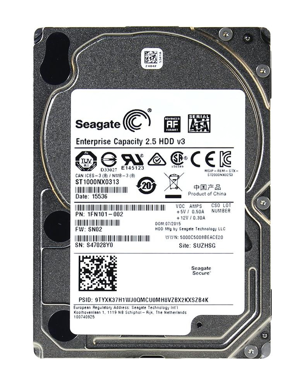 ST1000NX0313 Seagate Enterprise 1TB 7200RPM SATA 6Gbps 128MB Cache (512e)  2.5-inch Internal Hard Drive