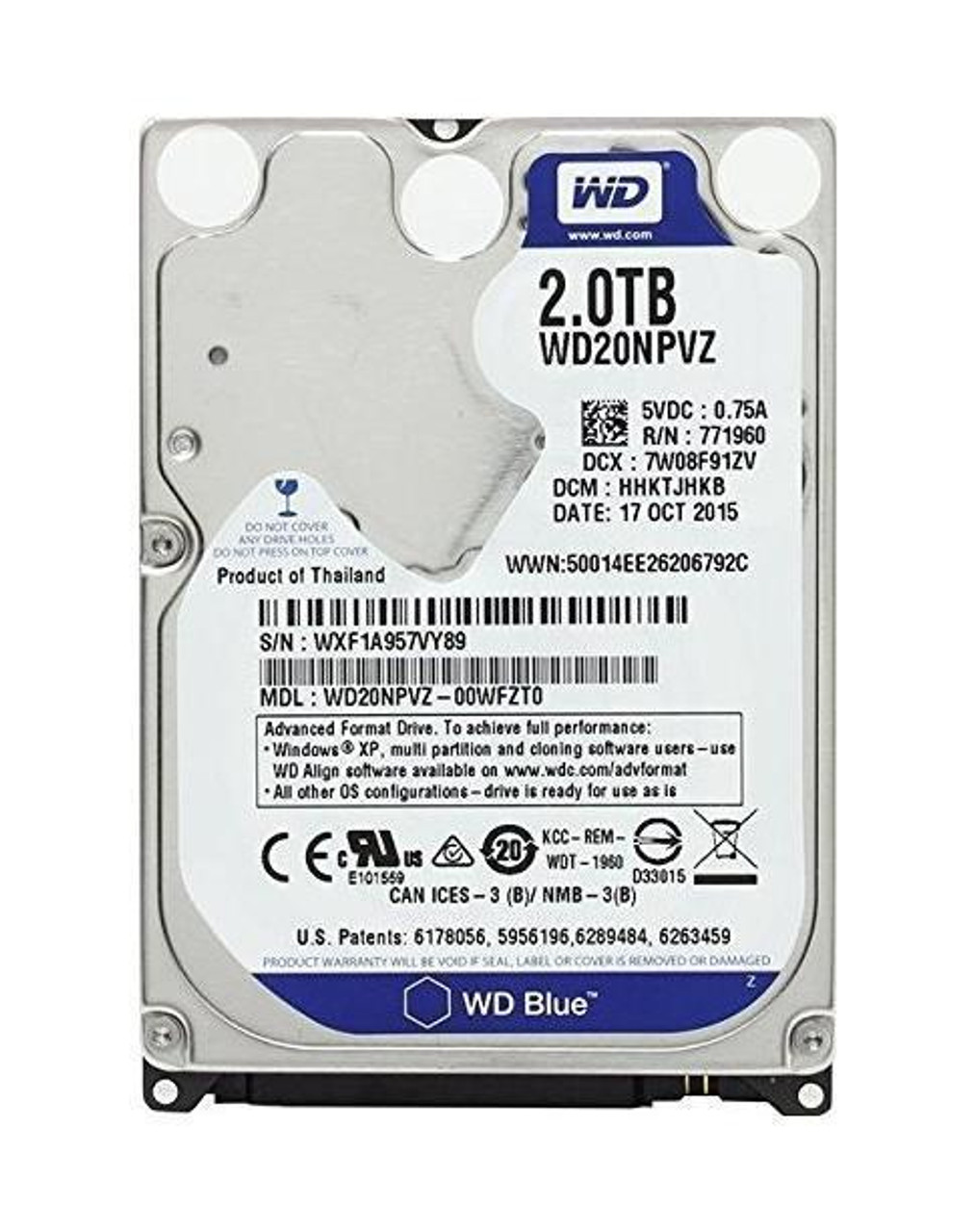 WD20NPVZ-OOWFZTO Western Digital Blue 2TB 5200RPM SATA 6Gbps 8MB Cache 2.5-inch Internal Hard Drive
