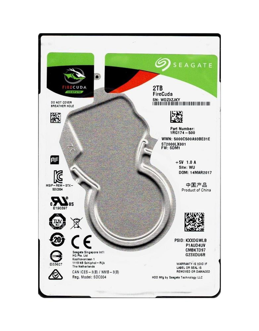 1RG174-500 Seagate FireCuda 2TB 5400RPM SATA 6Gbps 128MB Cache (512e) 8GB  NAND SSD 2.5-inch Internal Hybrid Hard Drive