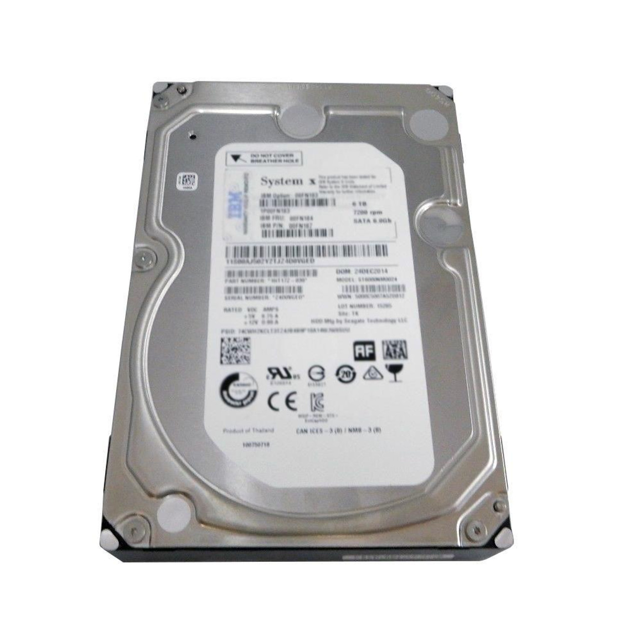 00XH193 Lenovo 6TB 7200RPM SAS 12Gbps 256MB Cache (512e) 3.5-inch Internal Hard Drive