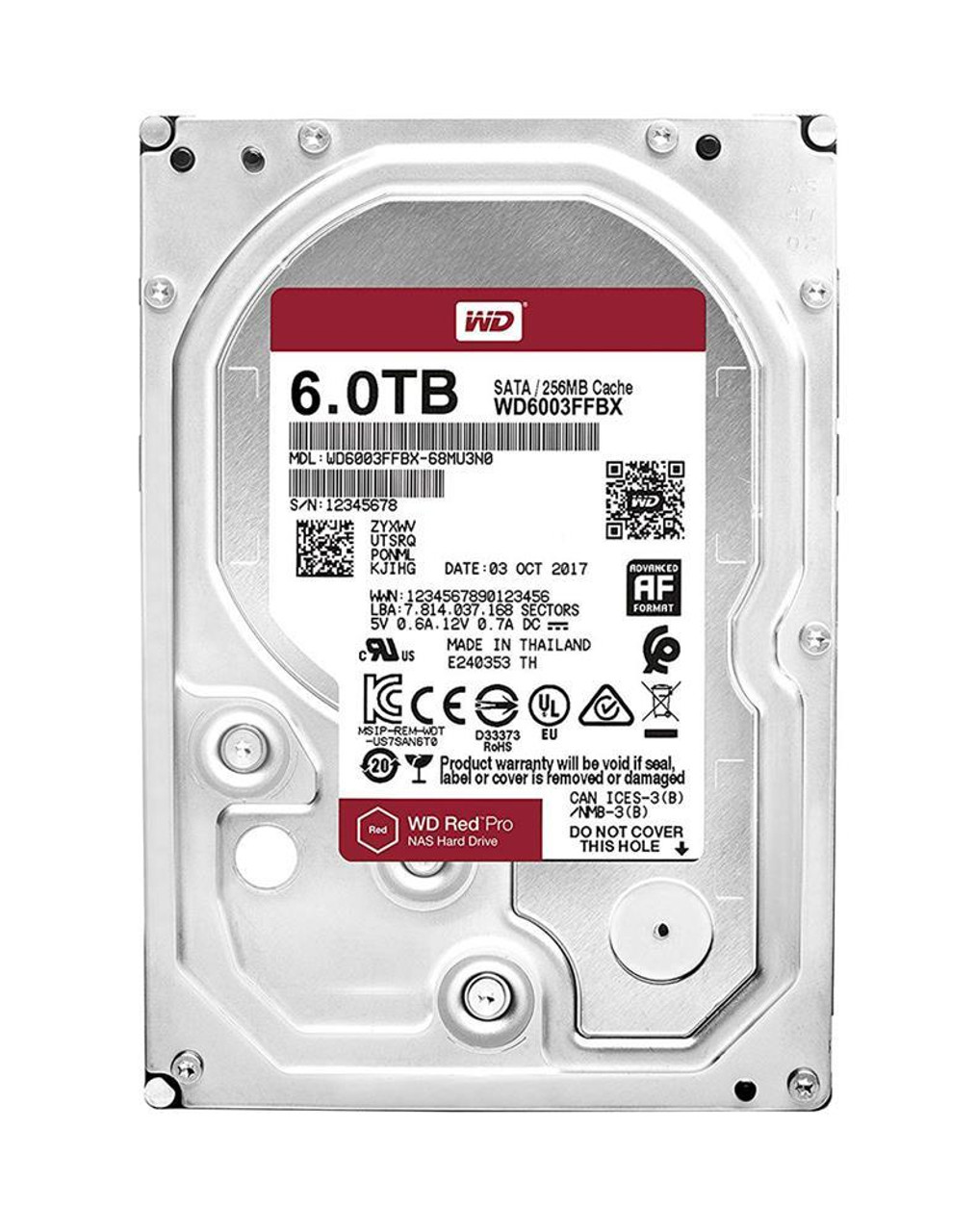 WD6003FFBX-68MU3N0 Western Digital Red Pro 6TB 7200RPM SATA 6Gbps 256MB  Cache 3.5-inch Internal Hard Drive