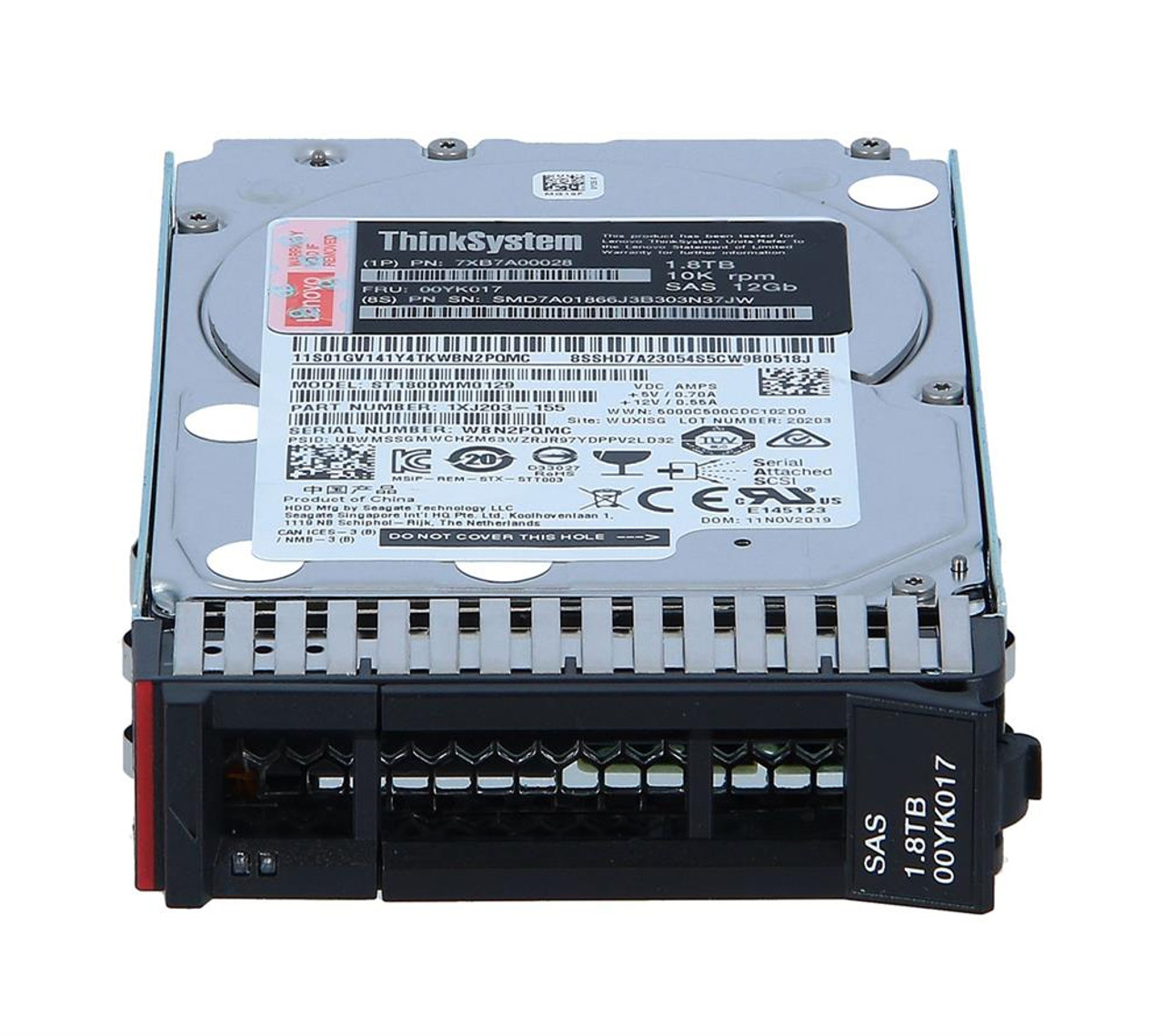 00YK017 Lenovo 1.8TB 10000RPM SAS 12Gbps (512e) Hot Swap 2.5-inch Internal Hard Drive