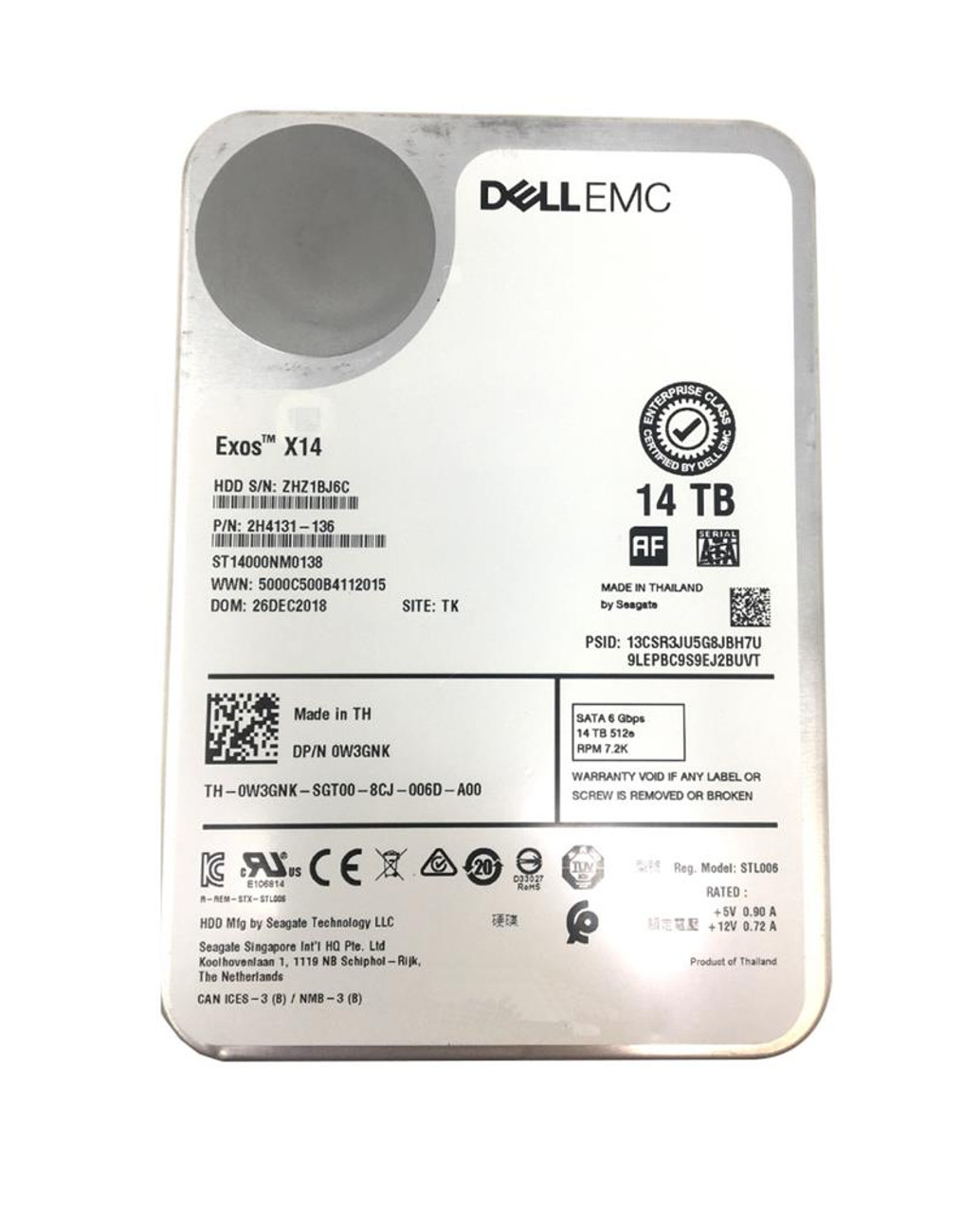 W3GNK Dell 14TB 7200RPM SAS 12Gbps 256MB Cache (512e) 3.5-inch Internal Hard Drive