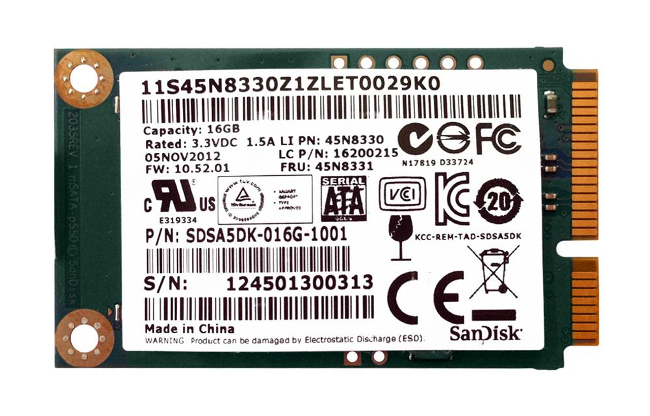 45N8331 Lenovo 16GB MLC SATA 6Gbps mSATA Internal Solid State Drive (SSD) for ThinkPad X230i