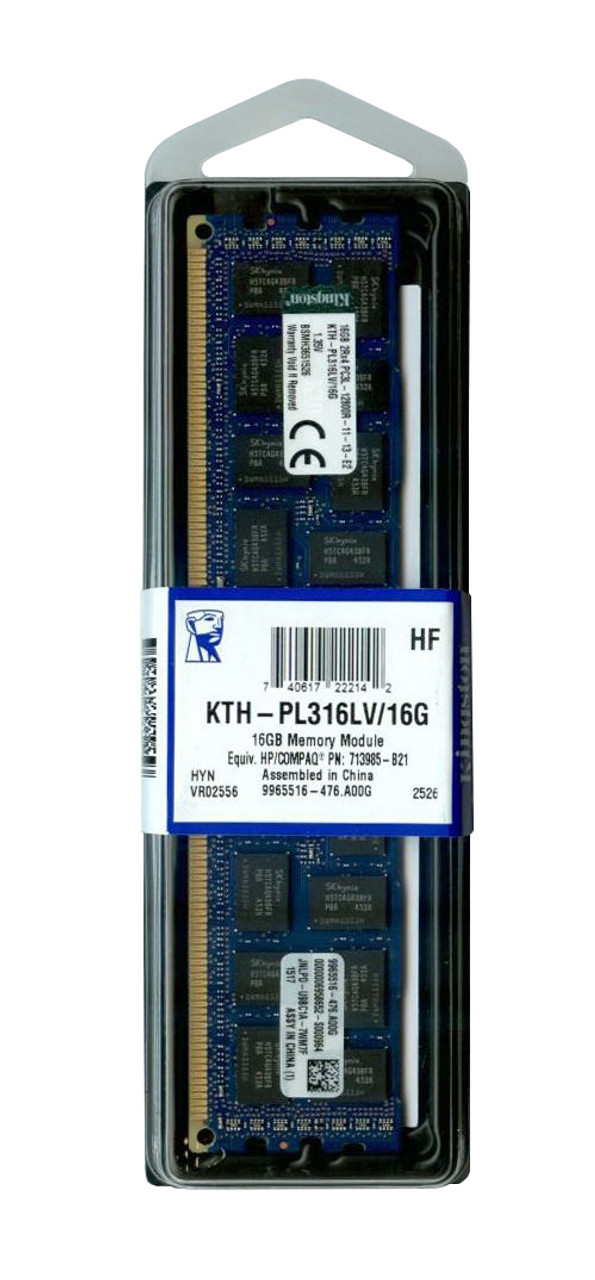 KTH-PL316LV/16G Kingston 16GB PC3-12800 DDR3-1600MHz ECC Registered CL11 240-Pin DIMM 1.35V Low Voltage Memory Module