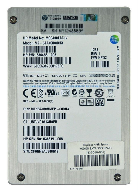 636458-003 HP 400GB MLC SATA 6Gbps 2.5-inch Internal Solid State Drive (SSD)