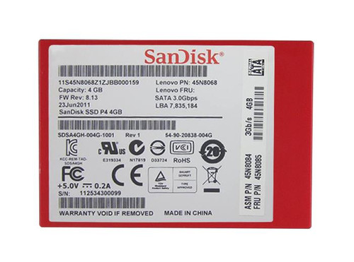 45N8085 Lenovo 4GB MLC SATA 3Gbps 2.5-inch Internal Solid State Drive (SSD)