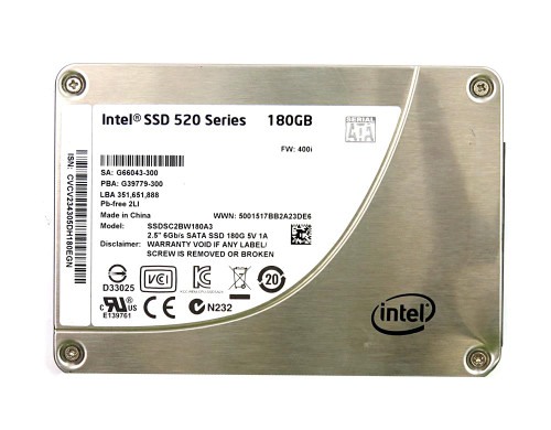 SSDSC2BW180A3LE Intel 520 Series 180GB MLC SATA 6Gbps (AES-128) 2.5-inch Internal Solid State Drive (SSD)