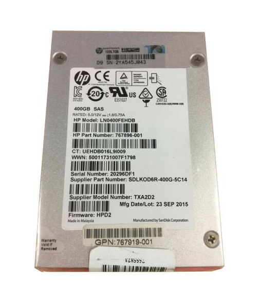 767896-001 HP 400GB MLC SAS 6Gbps Light Endurance 2.5-inch Internal Solid State Drive (SSD)