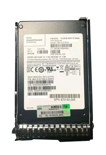 870148-K21 HPE 15.3TB SAS 12Gbps Hot Swap Read Intensive 2.5-inch Internal Solid State Drive (SSD) with Smart Carrier