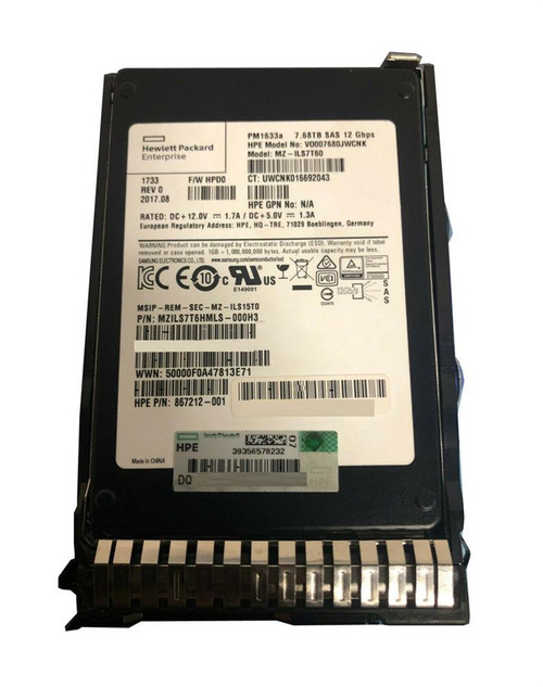870144R-B21#0D1 HPE 7.68TB SAS 12Gbps Read Intensive 2.5-inch Internal Solid State Drive (SSD) with Smart Carrier