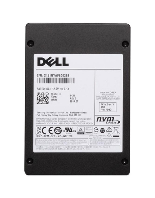 400-AMZB Dell 1.6TB PCI Express 3.0 x4 NVMe Mixed Use U.2 2.5-inch Internal Solid State Drive (SSD)