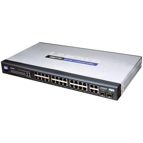 SRW224G4 Linksys 24-Ports RJ-45 10/100 Gigabit Ethernet Switch with 2x Shared SFP Ports (Refurbished)