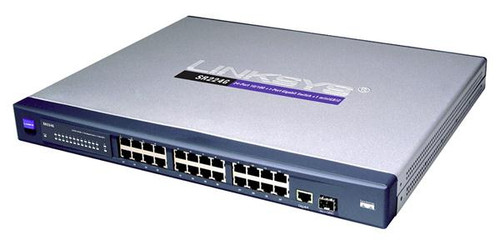SR224G Linksys 24-Ports SFP 10/100Mbps + 2-Port Gigabit Switch + 2 MiniGBIC Ports Rack-Mountable (Refurbished)