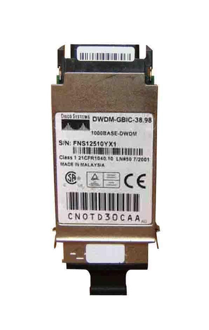 DWDM-GBIC-38.98 Cisco 1.25Gbps 1000Base-DWDM Single-Mode Fiber 80km 1538.98nm Duplex SC Connector GBIC Transceiver Module (Refurbished)