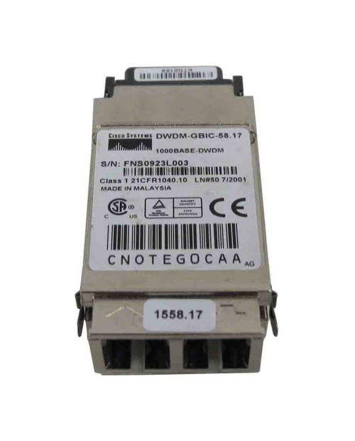 DWDM-GBIC-58.17 Cisco 1.25Gbps 1000Base-DWDM Single-mode Fiber 80km 1558.17nm Duplex SC Connector GBIC Transceiver Module (Refurbished)
