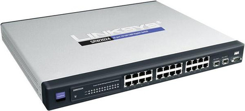 SRW2024 Linksys 24-Ports RJ-45 10/100/1000 Gigabit Ethernet WebView Managed Switch with 2x Shared SFP Ports (Refurbished)