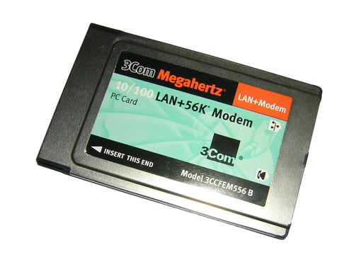 3CXEM556B 3Com MegaHertz 56K 10Mbps Ethernet PC Card with XJack Connector