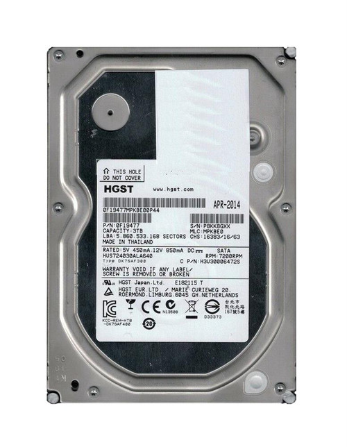 0F19477 HGST Hitachi Ultrastar 7K4000 3TB 7200RPM SATA 6Gbps 64MB