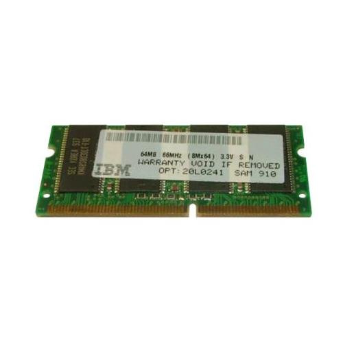 20L0241 IBM 64MB PC66 66MHz non-ECC Unbuffered CL2 144-Pin SoDimm Memory Module