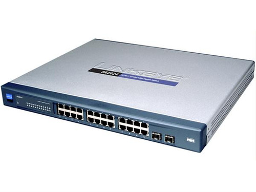 LYNKSYSSR2024 Linksys 24-Ports SFP 10/100/1000 Gigabit Switch + 2 Mini-GBIC Ports (Refurbished) LYNKSYSSR2024