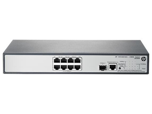 JG350AABA HP 1910-8g-poe+ 8-Ports 10/100/1000Mbps RJ-45 PoE+ Manageable Layer3 Rack-mountable Ethernet Switch with 1x Gigabit SFP Port (Refurbished)
