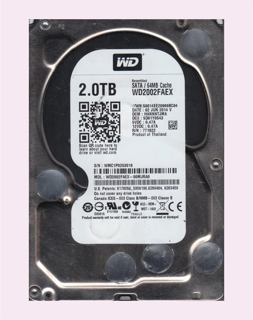 WD2002FAEX-OOMJRAO Western Digital Caviar Black 2TB 7200RPM SATA 6Gbps 64MB Cache 3.5-inch Internal Hard Drive