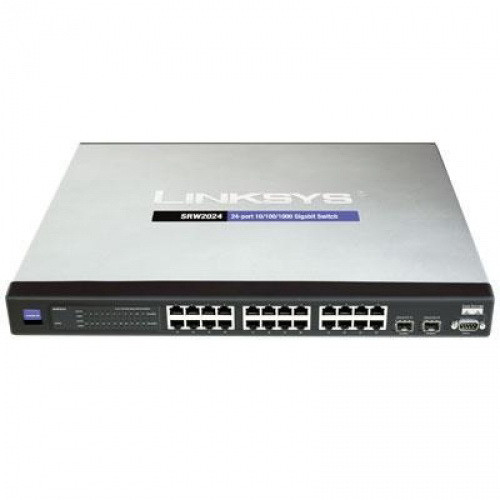 SRW2024-K9 Linksys 24-Ports RJ-45 10/100/1000 Gigabit Ethernet WebView Managed Switch with 2x Shared SFP Ports (Refurbished)