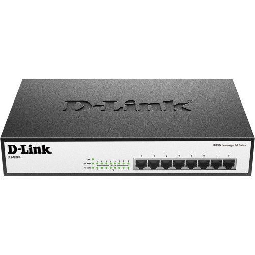 DES-1008P+ D-Link 8-Ports 10/100 Unmanaged Desktop Switch With 8-Ports PoE+ (Refurbished)