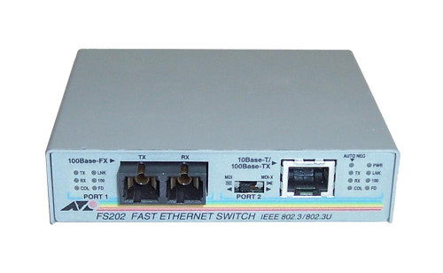 AT-FS202-20 Allied Telesis 10/100TX (RJ-45) to 100FX (SC) 2-Port Unmanaged Switch (Refurbished)