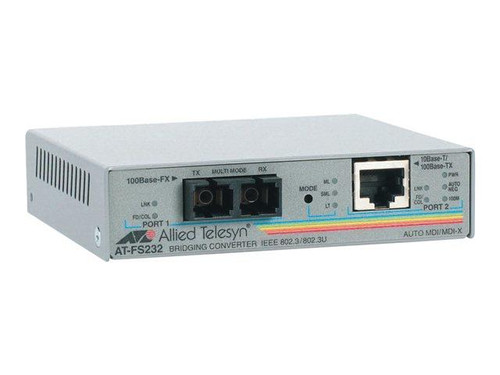 AT-FS232-30 Allied Telesis 10/100TX (RJ-45) to 100FX (SC) 2-Port Unmanaged Switch with Enhanced Missing Link (Refurbished)