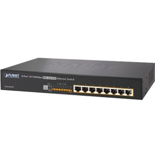 FSD-808HP Planet Technology 8-Ports 10/100 Ethernet Switch with 8-Ports 802.3at High Power PoE Injector (Refurbished)