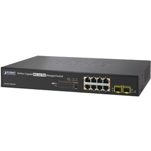WGSD-10020HP Planet Technology IPv6 Managed 8-Ports 802.3at High Power PoE Gigabit Ethernet Switch + 2-Port SFP (Refurbished)