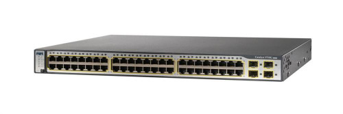 WS-C3750G-48TS-S-DDO Cisco Catalyst 3750 48-Ports 10/100/1000T RJ-45 PoE Manageable Layer3 Rack Mountable 1U and Stackable Switch 4x SFP Ports (Refurbished)