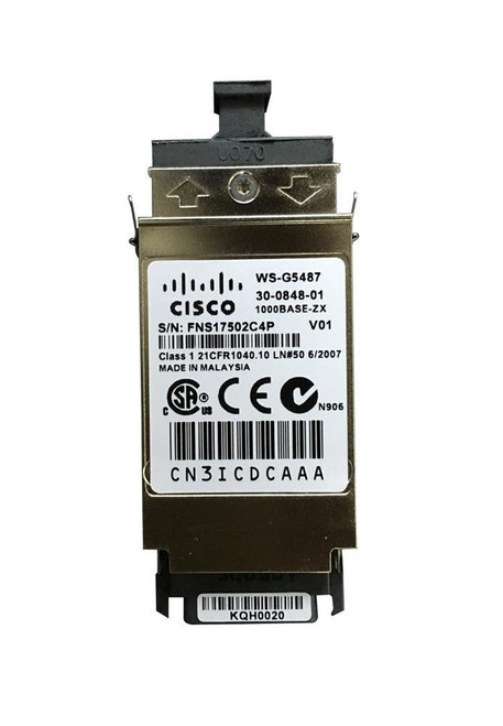 WS-G5487=-DDO Cisco 1Gbps 1000Base-ZX Single-Mode Fiber 70km 1550nm Duplex SC Connector GBIC Transceiver Module