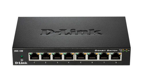 DLDGS108 D-Link DGS-108 8-Ports 10/100/1000Mbps 10/100/1000Base-T Gigabit Unmanaged Desktop Switch (Refurbished)