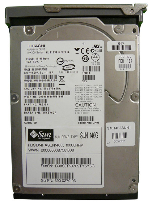 HUS103014FLF210 Hitachi Ultrastar 10K300 147GB 10000RPM Fibre Channel 2Gbps 16MB Cache 3.5-inch Internal Hard Drive