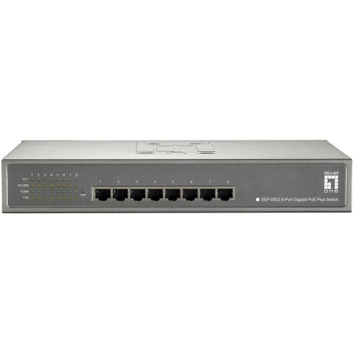 GEP-0822 LevelOne 8-Port Gigabit PoE Desktop Switch (240W) 8 Ports x 10/100/1000 240W (Refurbished)