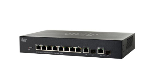 SG300-10PP-K9 Cisco SG300-10PP 8-Ports RJ-45 PoE+ 10/100/1000Base-T Gigabit Ethernet 1U Rack-mountable Layer 3 Managed Switch with 2x Combo Gigabit SFP Ports