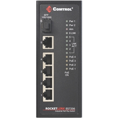 32015-9 Comtrol RocketLinx ES7206-XT Unmanaged 6-Port PoE 802.3af/802.3at industrial Ethernet Gigabit PoE Plus Switch (Refurbished)