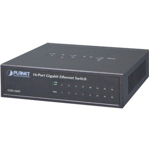 GSD-1603 Planet 16-Port 10/100/1000BASE-T Desktop Metal Gigabit Ethernet Switch (External Power) - 16 Ports - Gigabit Ethernet - 1000Base-T,